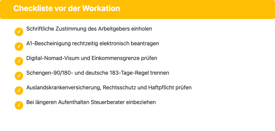 Sechsteilige Checkliste zur Vorbereitung einer Workation 2026