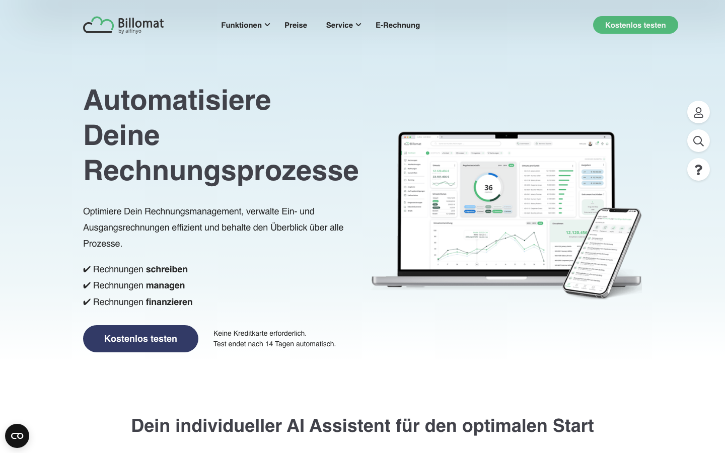 Billomat Startseite, Rechnungssoftware für kleine Unternehmen und Teams