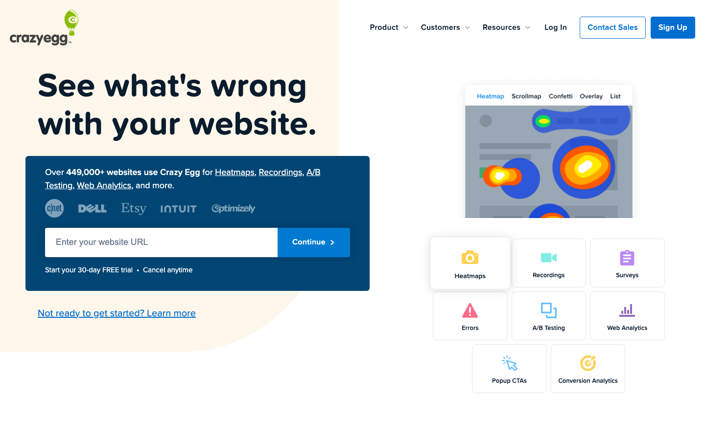 Crazy Egg Screenshot: Heatmap- und A/B-Testing-Plattform für Conversion-Optimierung