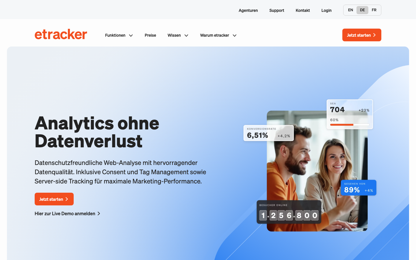 eTracker Screenshot: deutsche Webanalyse-Lösung ohne Cookie-Banner