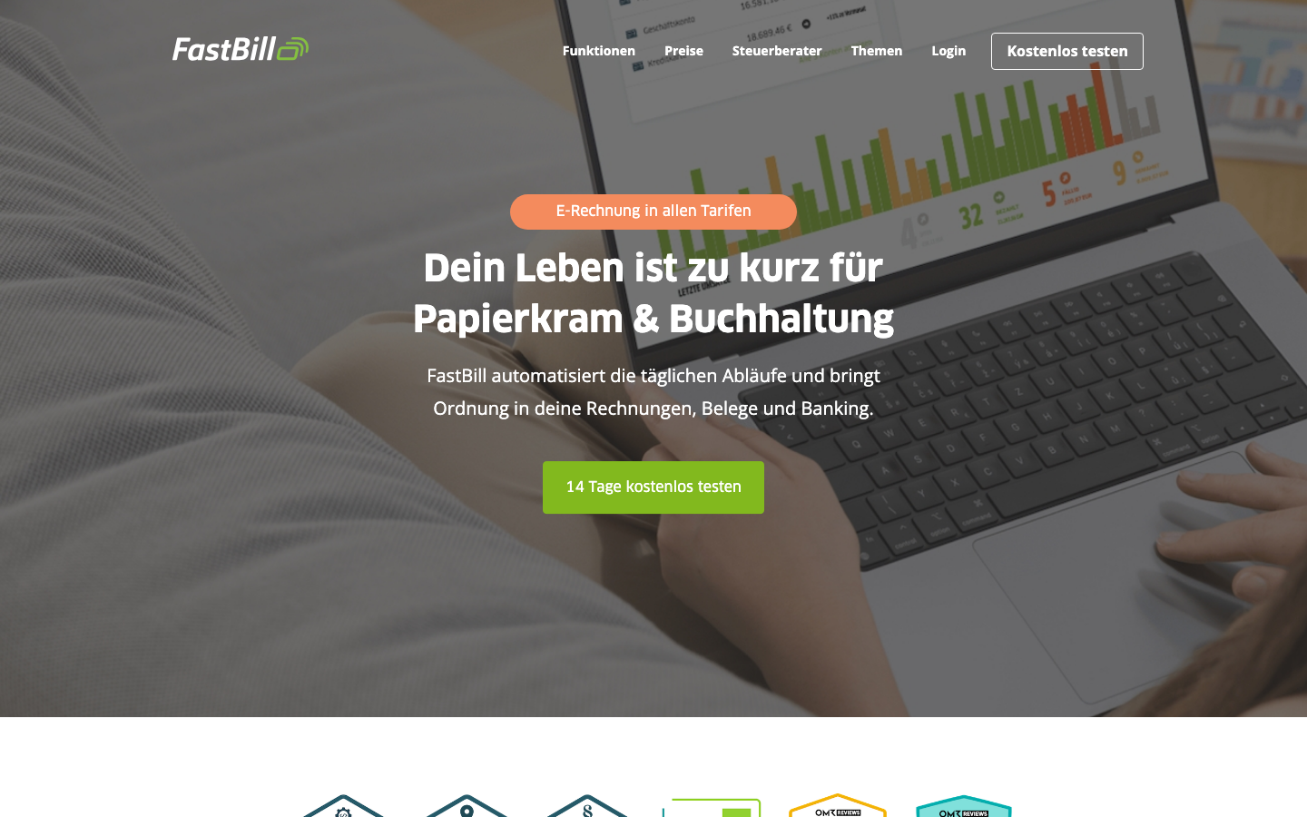 FastBill Startseite, Rechnungs- und Buchhaltungssoftware für Freelancer