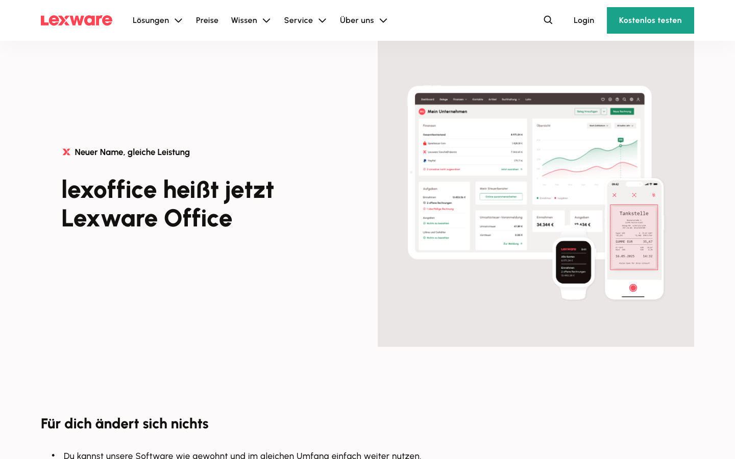 Lexware Office (lexoffice) Startseite, Buchhaltungssoftware für Freiberufler