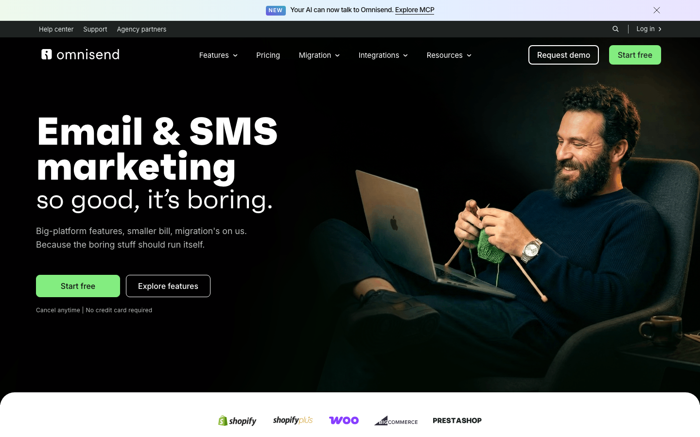 Omnisend Startseite als E-Commerce-fokussierte ActiveCampaign Alternative