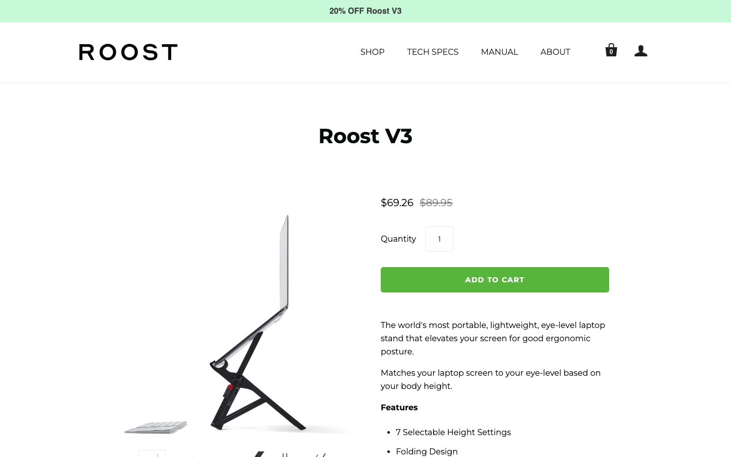Roost V3 Laptop-Ständer, zusammengeklappt und aufgebaut