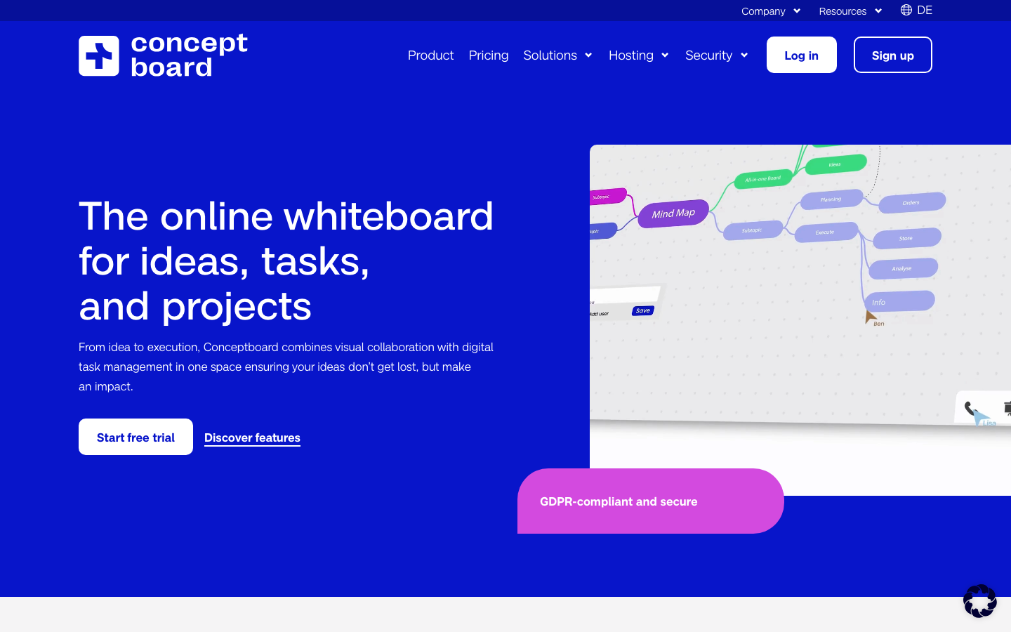 Startseite von Conceptboard, der DSGVO-konformen Miro-Alternative