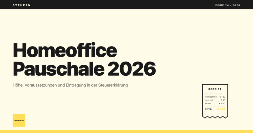 Homeoffice-Pauschale 2026: Höhe, Voraussetzungen, Eintragung