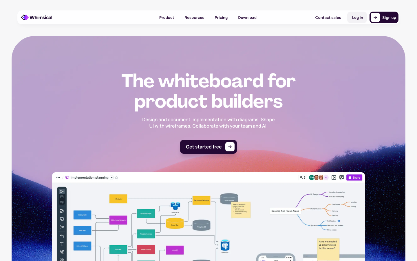 Startseite von Whimsical, dem schnellen Whiteboard-Allround-Tool