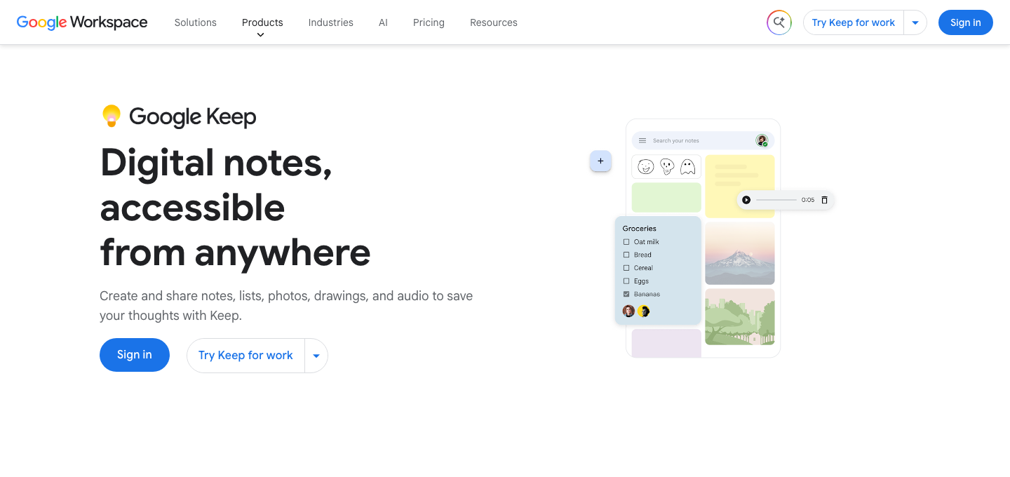 Google Keep Homepage – kostenlose Notiz-App als einfache Evernote Alternative
