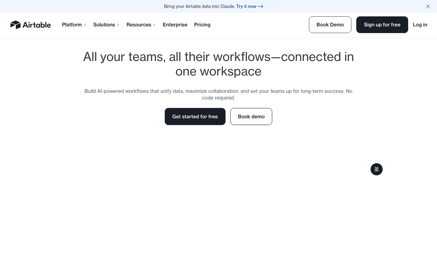 Screenshot der Airtable Startseite