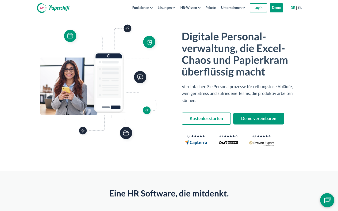 Papershift Startseite, Anbieter für digitale Zeiterfassung mit Dienstplan-Anbindung